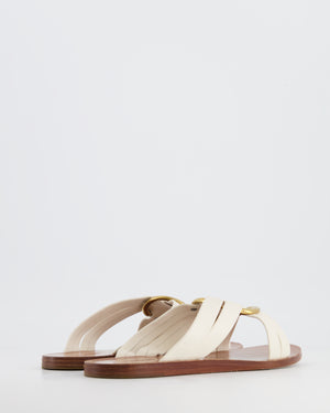 Chloé White Leather Sandal with Gold Buckle Detail Size EU 39