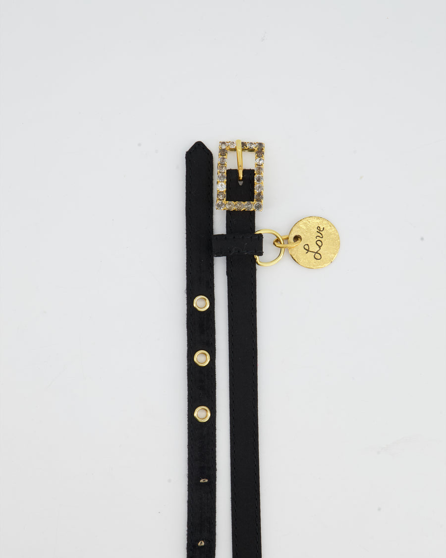 Yves Saint Laurent Vintage Black Belt with Crystal Buckle and Love Coin Detail 80cm