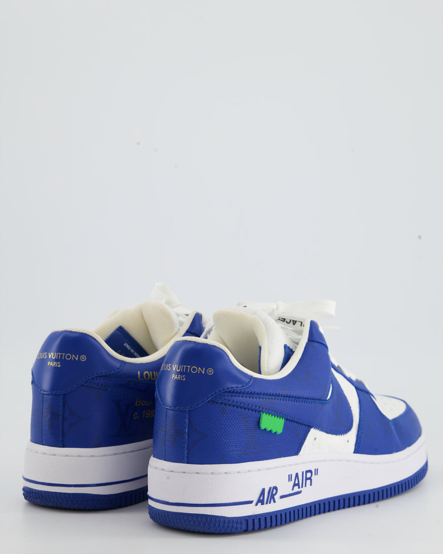 *HOT* Louis Vuitton x Nike Air Force 1 by Virgil Abloh White Blue Trainers Size EU 39