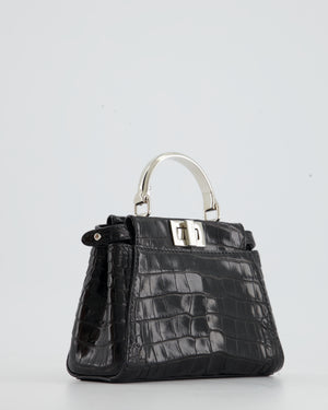 Fendi Black Exotic Micro Mini Peekaboo Bag with Silver Hardware