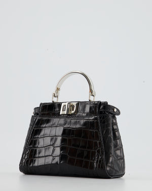 Fendi Black Exotic Micro Mini Peekaboo Bag with Silver Hardware