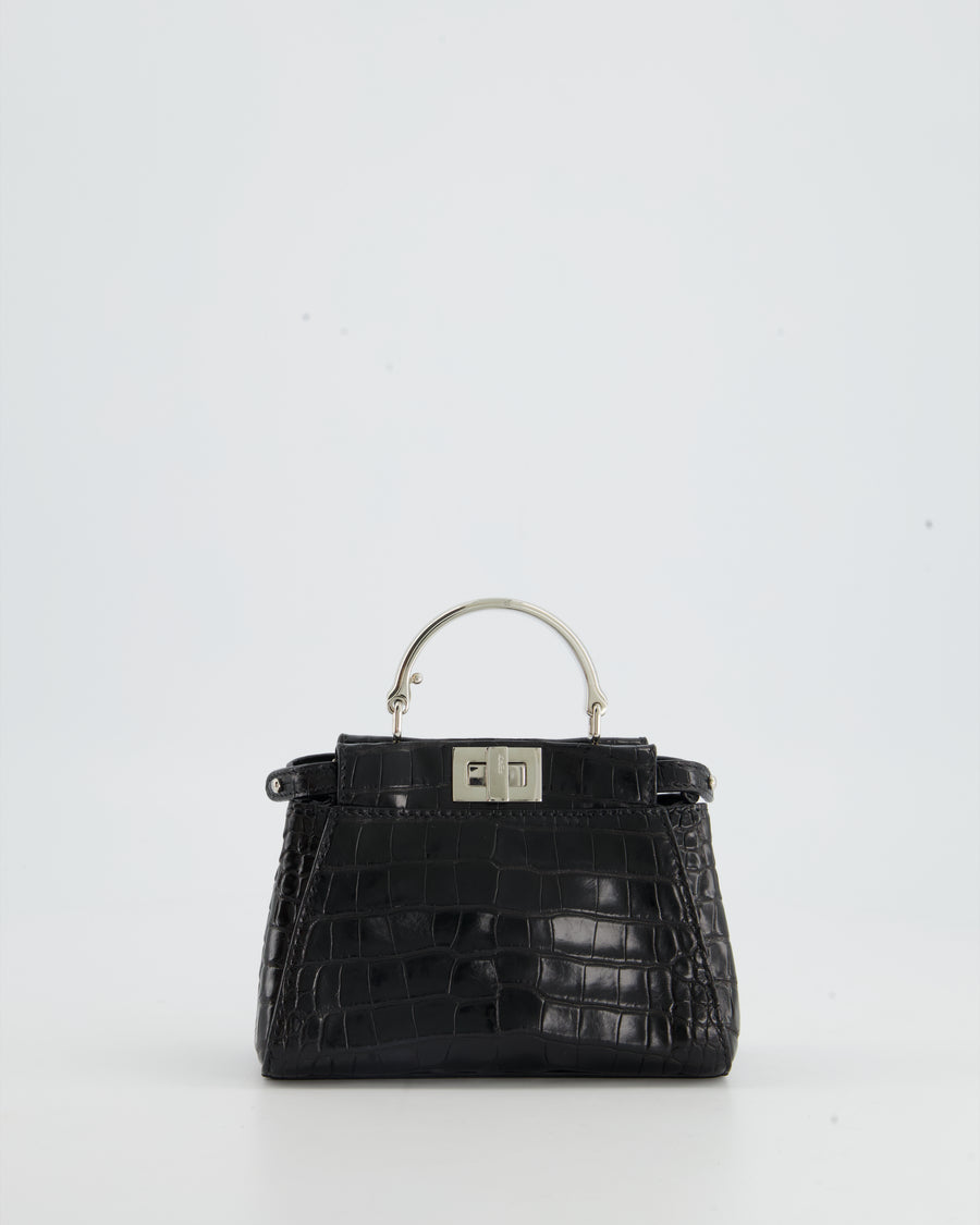 Fendi Black Exotic Micro Mini Peekaboo Bag with Silver Hardware