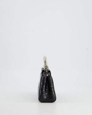 Fendi Black Exotic Micro Mini Peekaboo Bag with Silver Hardware