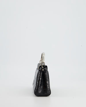 Fendi Black Exotic Micro Mini Peekaboo Bag with Silver Hardware