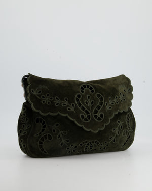 Chanel Khaki Suede Paisley Embroidered CC Messenger Bag with Ruthenium Hardware