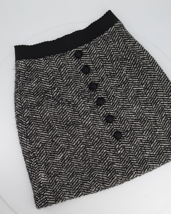 Dolce & Gabbana Black & White Tweed Skirt with Buttons in size IT 44 (UK 12)