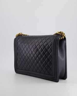 Chanel Navy Maxi Flap Boy Bag in Lambskin with Antique Gold Hardware