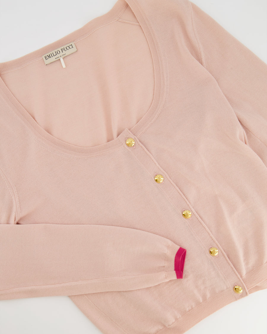 Emilio Pucci Light Pink Wool Cardigan with Gold Buttons Size S (UK 8)