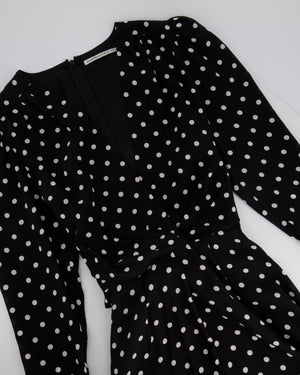 Alessandra Rich Black and White Polka Dot Long Sleeve Dress with Tie Waist Detail IT 40 (UK 8)