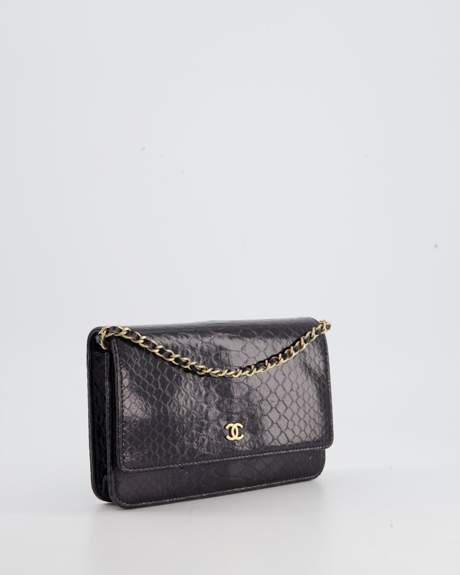 Chanel Black Python Wallet on Chain Bag with Brushed Gold Hardware