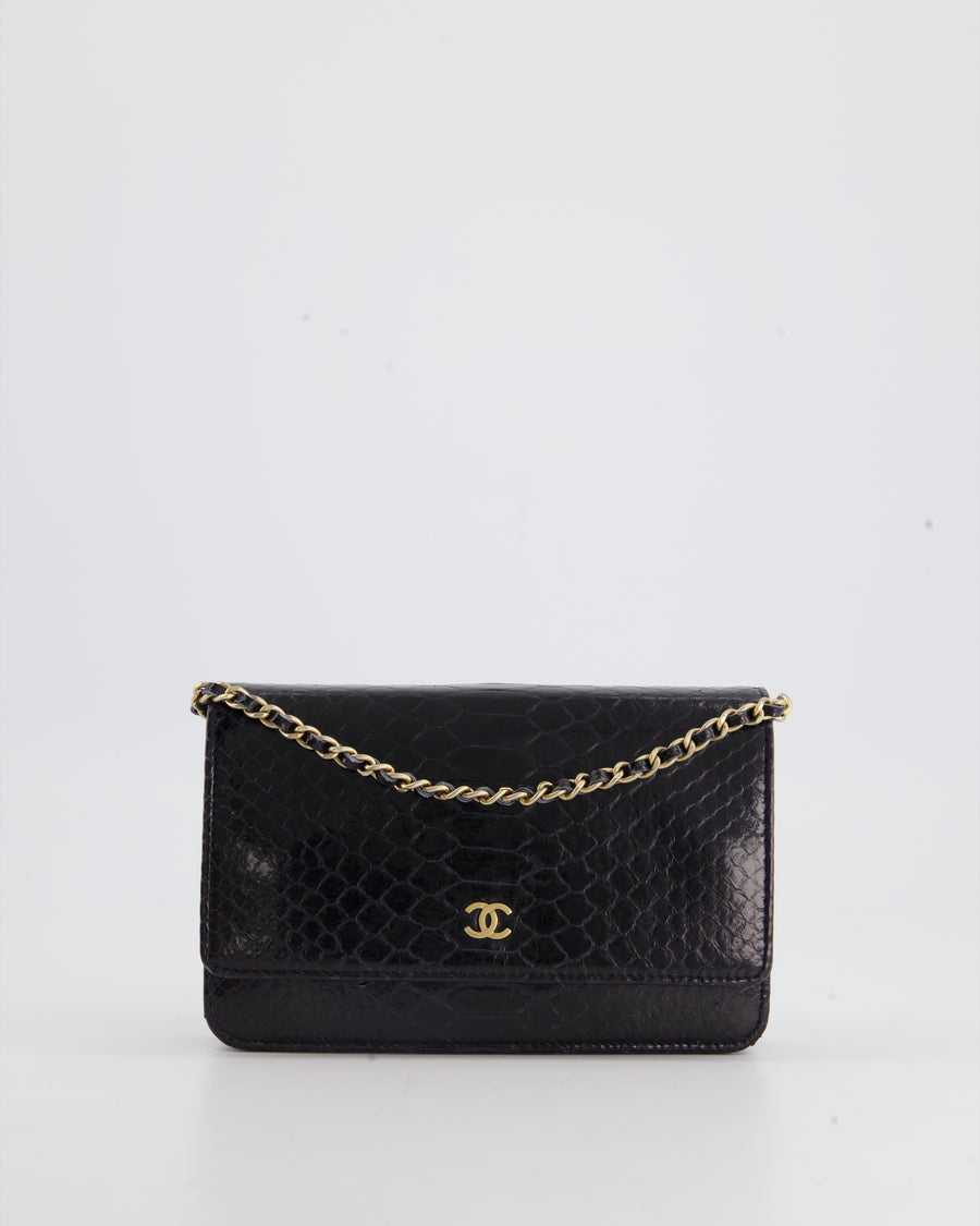 Chanel Black Python Wallet on Chain Bag with Brushed Gold Hardware – Sellier