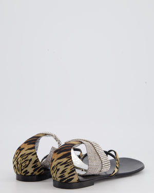 Giuseppe Zanotti Black Sandals with Silk Leopard Print and Crystal Detail Size EU 39