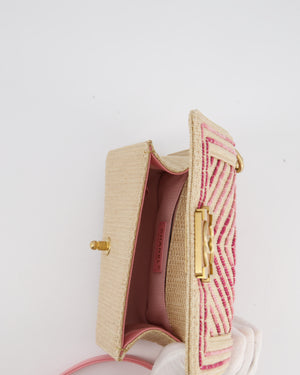 Chanel Small Raffia Boy Bag with Metallic Pink Chevron Stitch and Brushed Gold Hardware