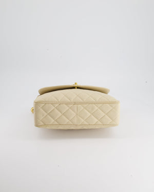 Chanel Vintage Beige Camera Flap Bag in Caviar Leather with Gold Hardware