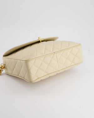 Chanel Vintage Beige Camera Flap Bag in Caviar Leather with Gold Hardware