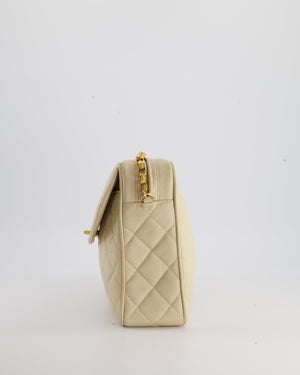 Chanel Vintage Beige Camera Flap Bag in Caviar Leather with Gold Hardware