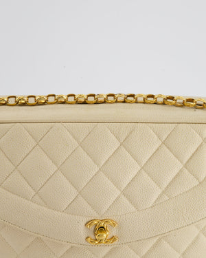 Chanel Vintage Beige Camera Flap Bag in Caviar Leather with Gold Hardware