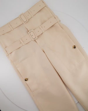 Lanvin Cream Cargo Cropped Tailored Trousers with Belt and Pocket Detail Size FR 38 (UK 10)