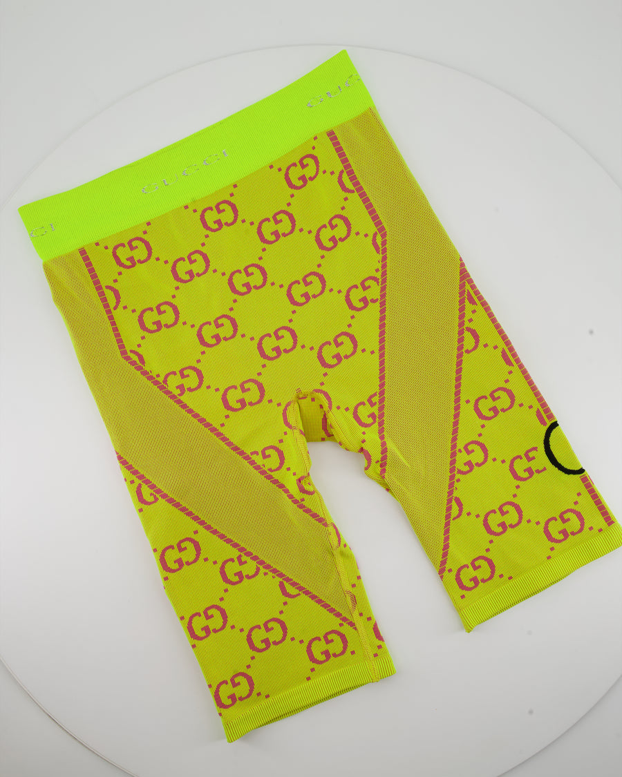 Gucci Neon Yellow Interlocking G Jacquard Cycling Shorts Size S (UK 8) RRP £466
