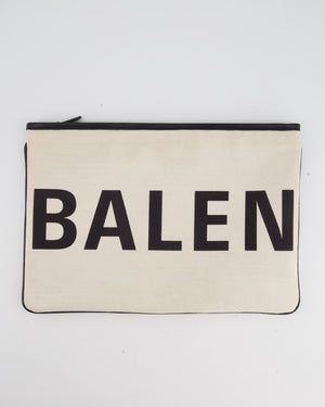 Balenciaga Cream and Black Logo Pochette Bag in Canvas with Silver Hardware