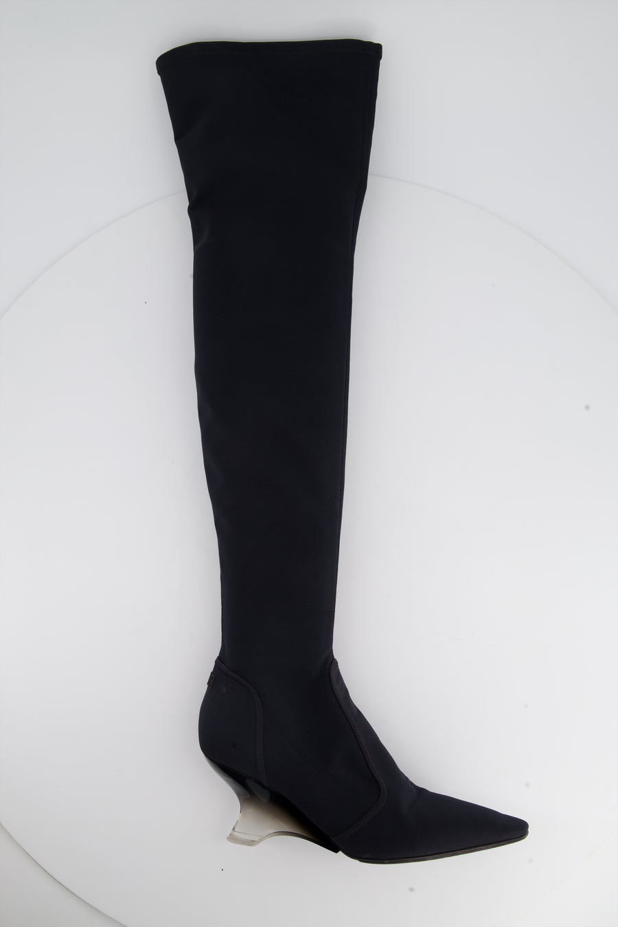 Christian Dior Navy Over-the-Knee Canvas Boots with PVC Heel Detail Size EU 39.5