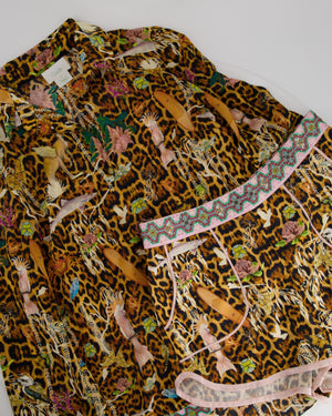 Camilla Leopard Print Shirt and Shorts Set with Pink Lining and Crystal Details Size S (UK 8)