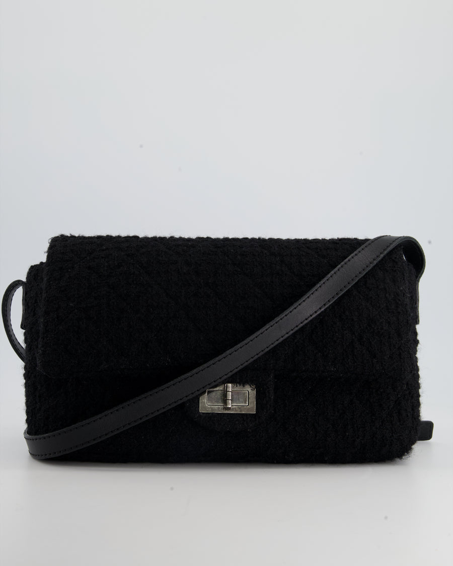Chanel Large Black Reissue Bag in Tweed Fabric with Ruthenium Hardware