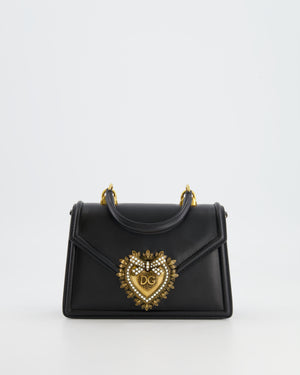 Dolce & Gabbana Black Leather Small Devotion Top-Handle Bag with Gold Hardware RRP £1,700