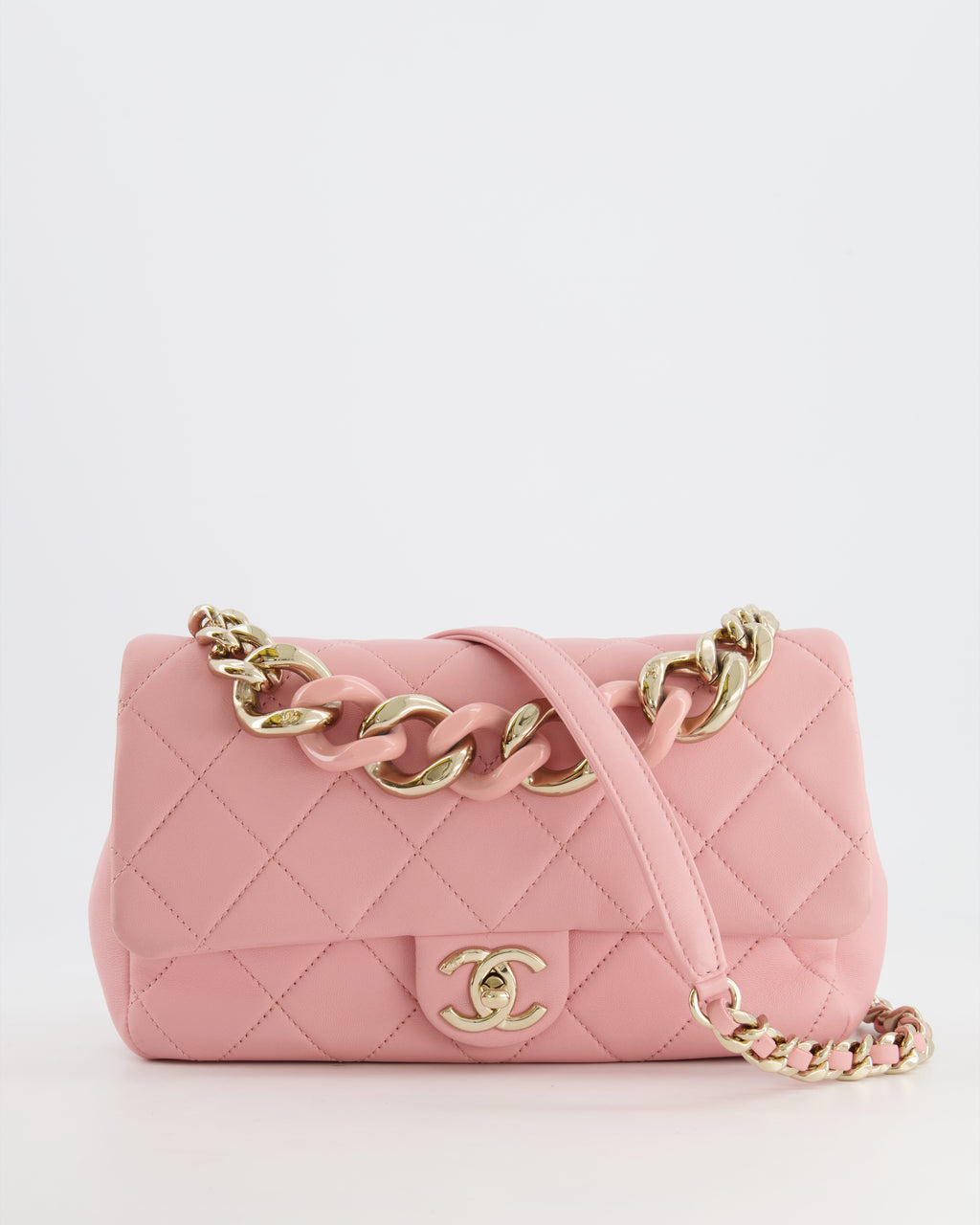 Chanel Pink Mini Classic Square Lambskin Single Flap Leather ref