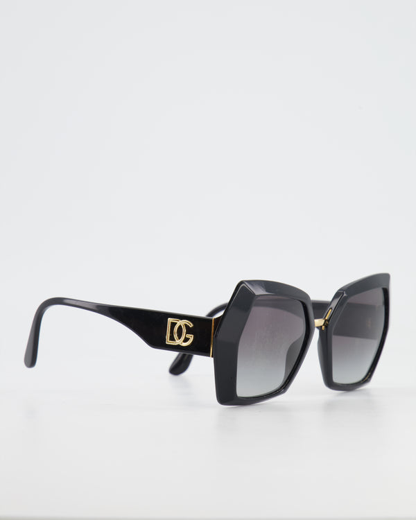 Dolce & Gabbana Black Oversized Sunglasses with Gold Logo Detail