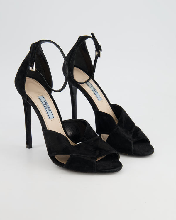 Prada Black Suede Ankle-Strap Sandal Heels Size EU 39