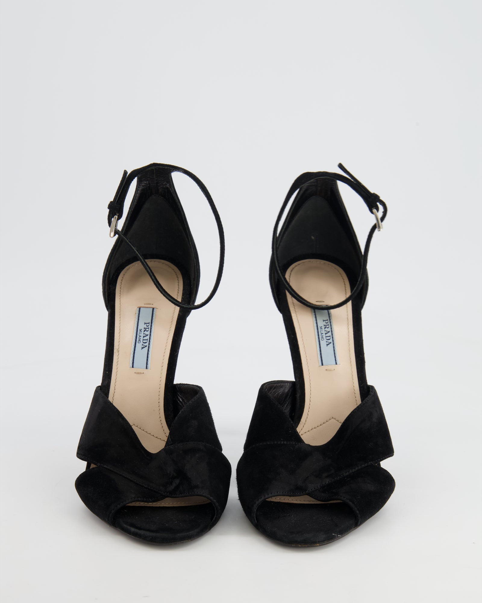 Prada Black Suede Ankle-Strap Sandal Heels Size EU 39 – Sellier