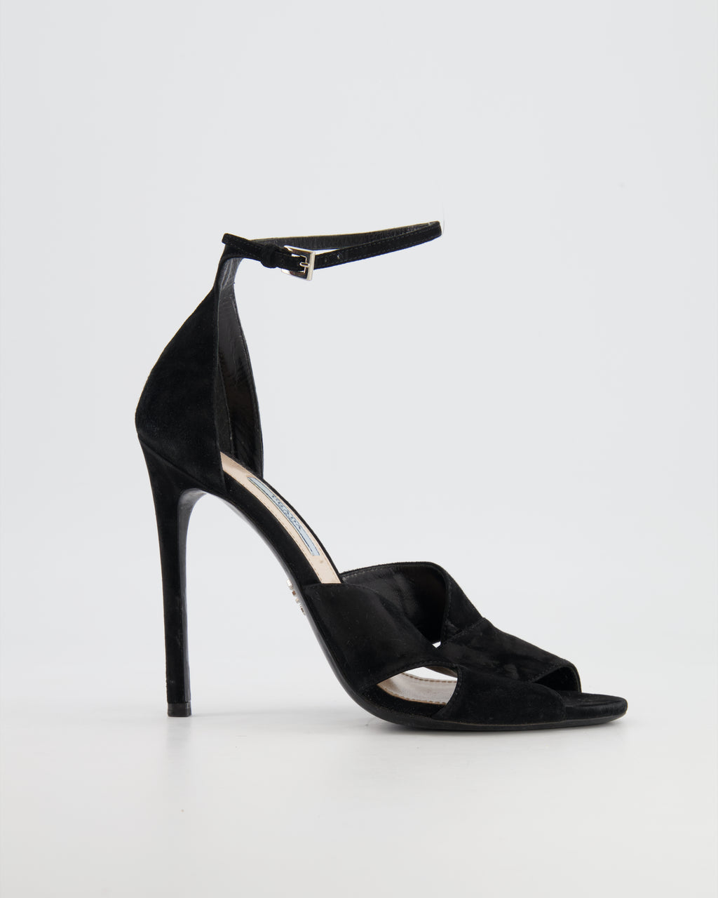 Prada Black Suede Ankle-Strap Sandal Heels Size EU 39 – Sellier