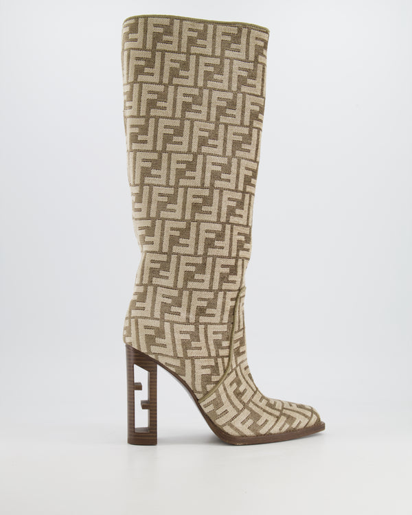 Fendi Beige FF Logo Chenille Knee-High Boots Size 38 RRP £1,400