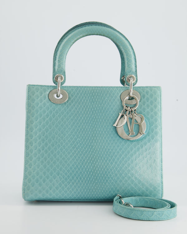 Christian Dior Medium Aqua Blue Python Lady Dior Bag with Silver Hardware