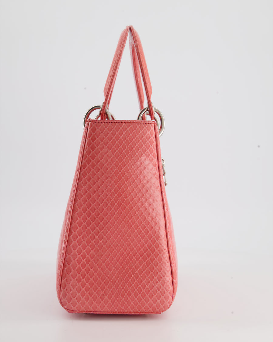 Christian Dior Medium Coral Python Lady Dior Bag with Silver Hardware