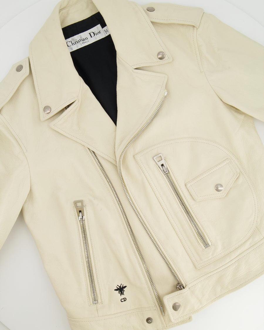 Christian Dior Cream Goatskin Leather Biker Jacket with Back Details Size FR 34 (UK 6) RRP £4,300