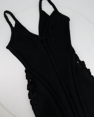 Herve Leger Black Ribbed Cut-Out Mini Dress Size S (UK 8)