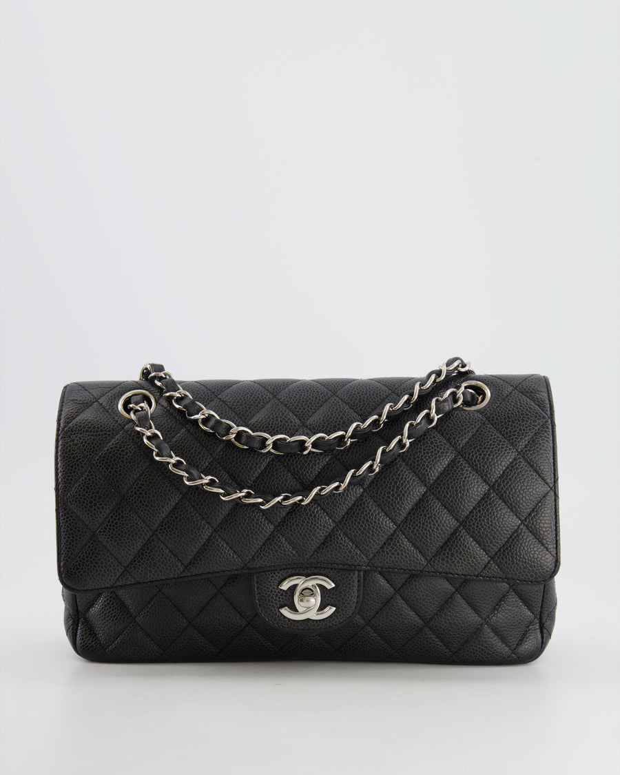 Chanel Black Medium Classic Double Flap Bag in Caviar Leather with