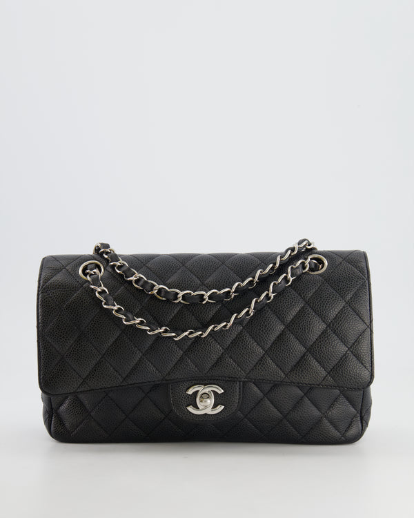 Chanel Black Medium Classic Double Flap Bag in Caviar Leather with Silver Hardware RRP £8,530