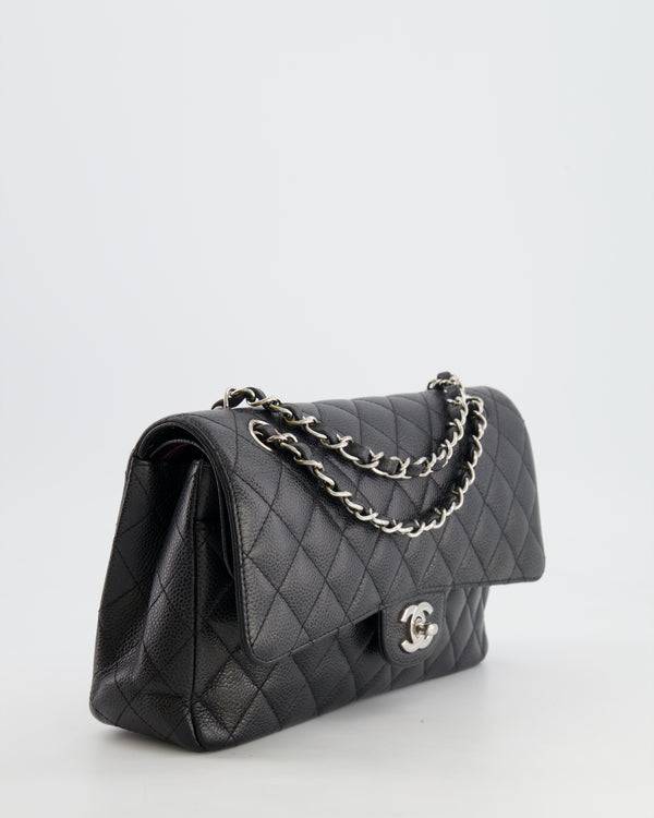 Chanel Black Medium Classic Double Flap Bag in Caviar Leather with Silver Hardware RRP £8,530