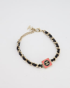 *HOT* Chanel Black Chain Choker with Gold and Pink CC Pendant