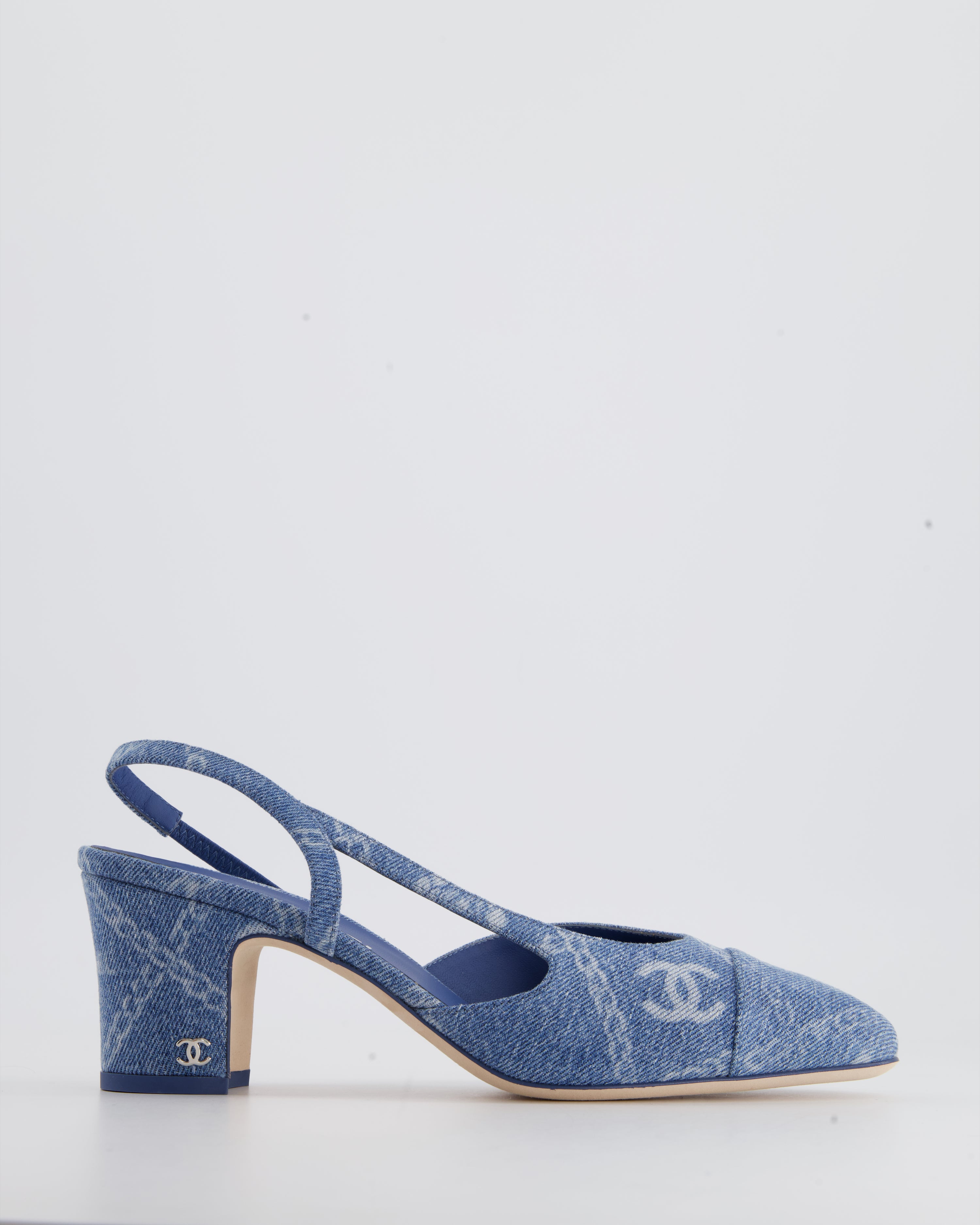 *SUPER Hot* Chanel Denim Classic Slingback With Logo And Chain Details Size EU 38.5