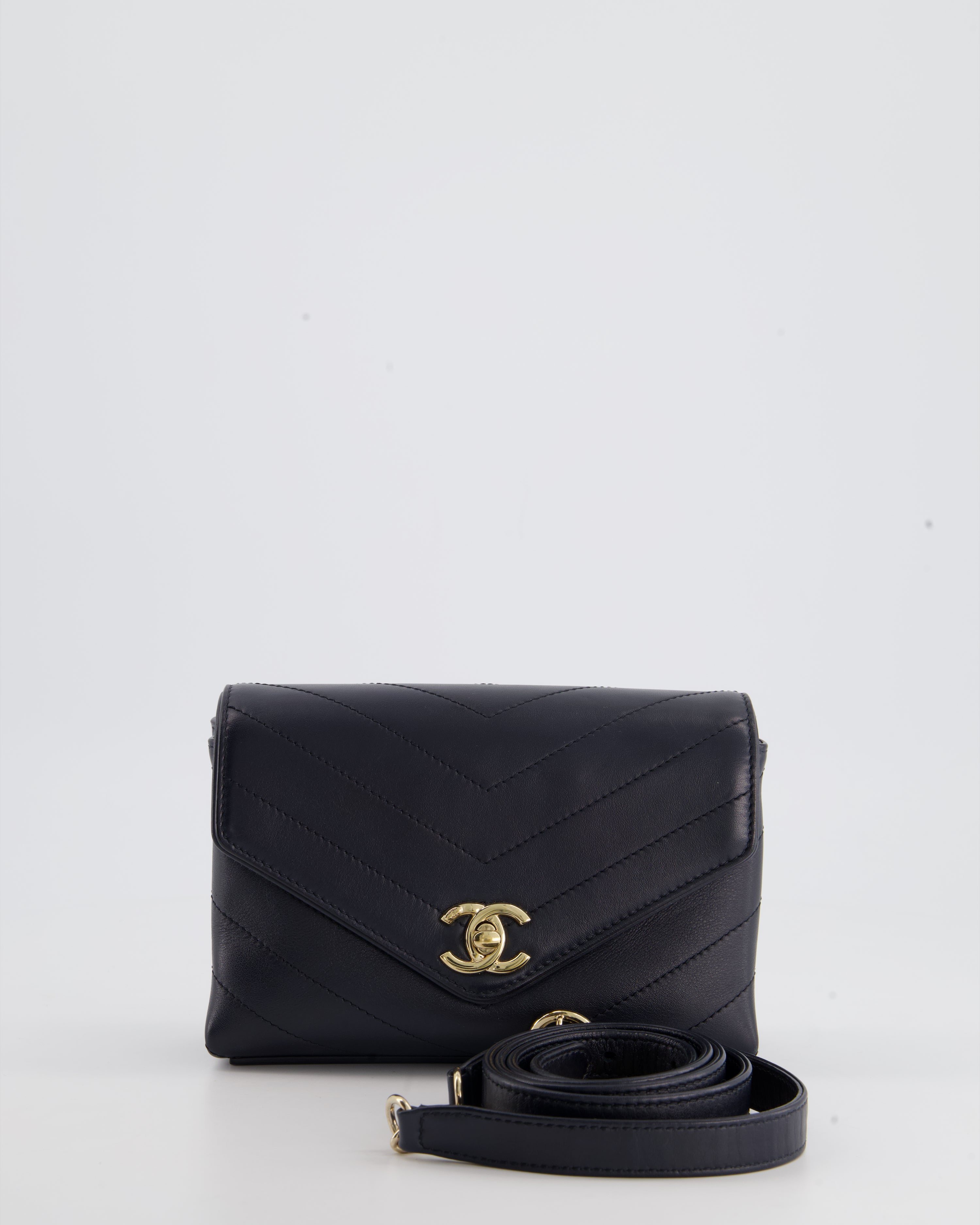 Chanel Midnight Blue Leather Chevron Stitched Belt Bag with Gold Hardw –  Sellier