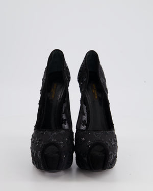 Louis Vuitton Black Mesh Sequin Logo Print High Heel Size EU 38
