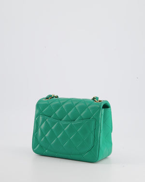 Chanel Emerald Green Mini Square Bag in Lambskin Leather With Brushed Gold Hardware