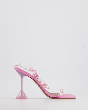 Amina Muaddi Pink Crystal Spike Strap Heels Size EU 38