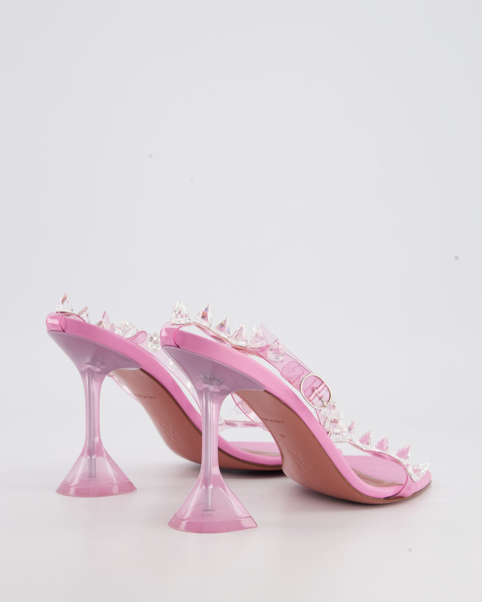 Amina Muaddi Pink Crystal Spike Strap Heels Size EU 38 – Sellier Amina Muaddi Pink Crystal Spike Strap Heels Size EU 38 – Sellier