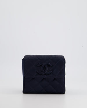 Chanel Navy Vintage Silk Diamond Quilted Shoulder Bag with CC Logo