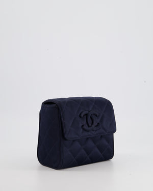 Chanel Navy Vintage Silk Diamond Quilted Shoulder Bag with CC Logo